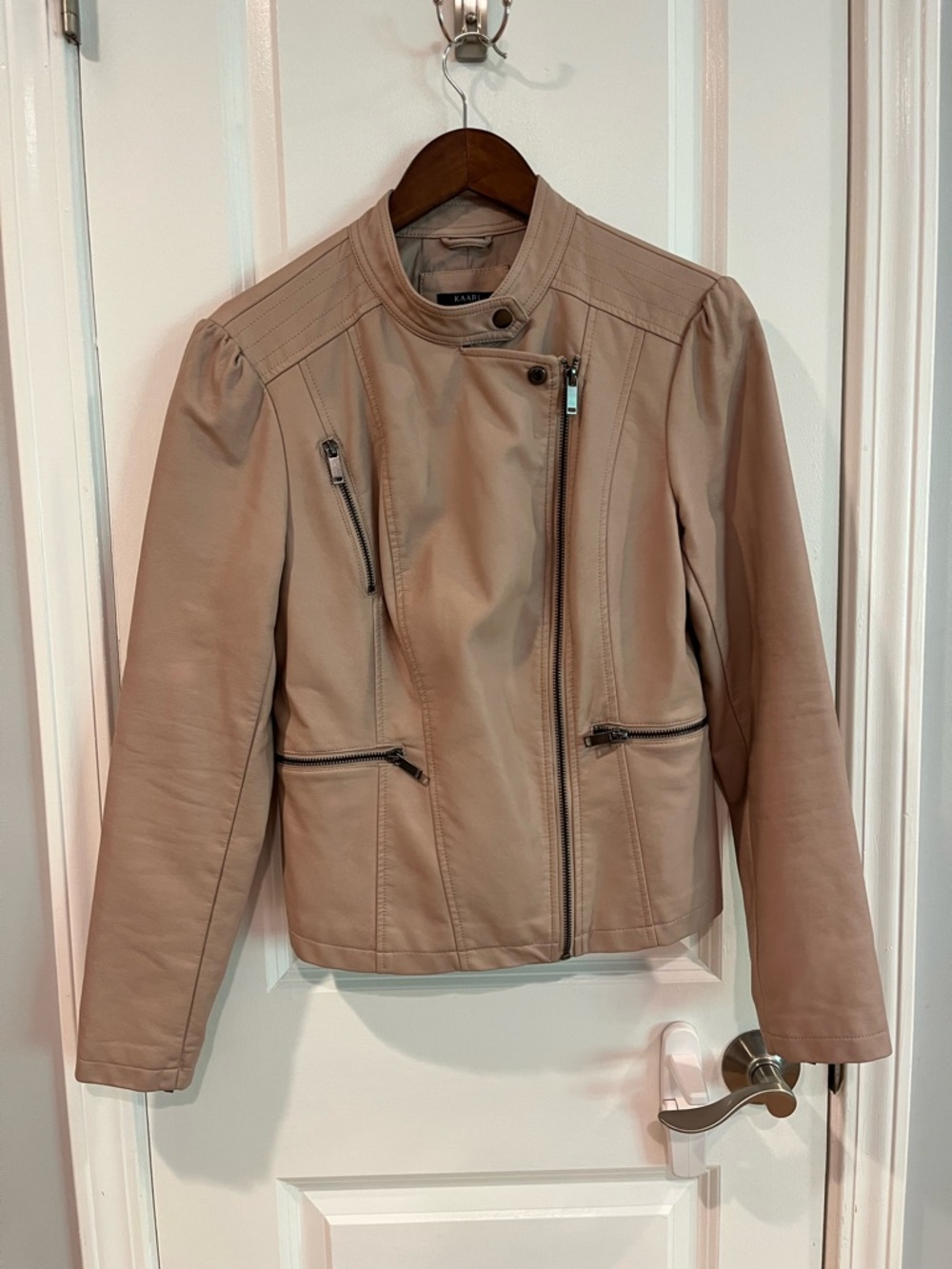 Kaari Blue Blush Faux Leather Moto Jacket